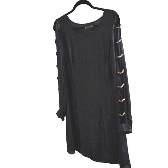 Sarah Boo Mini Dress Sz S Black Tunic Modern Cut Out Chains Glam Punk Goth City - Picture 10 of 15